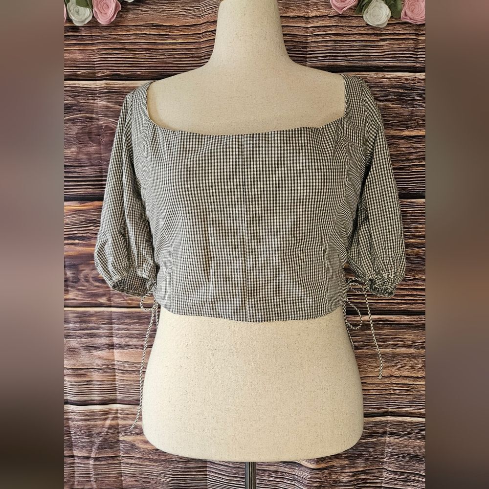 Abercrombie & Fitch Gingham Corset Puffed Sleeve Top Size XL